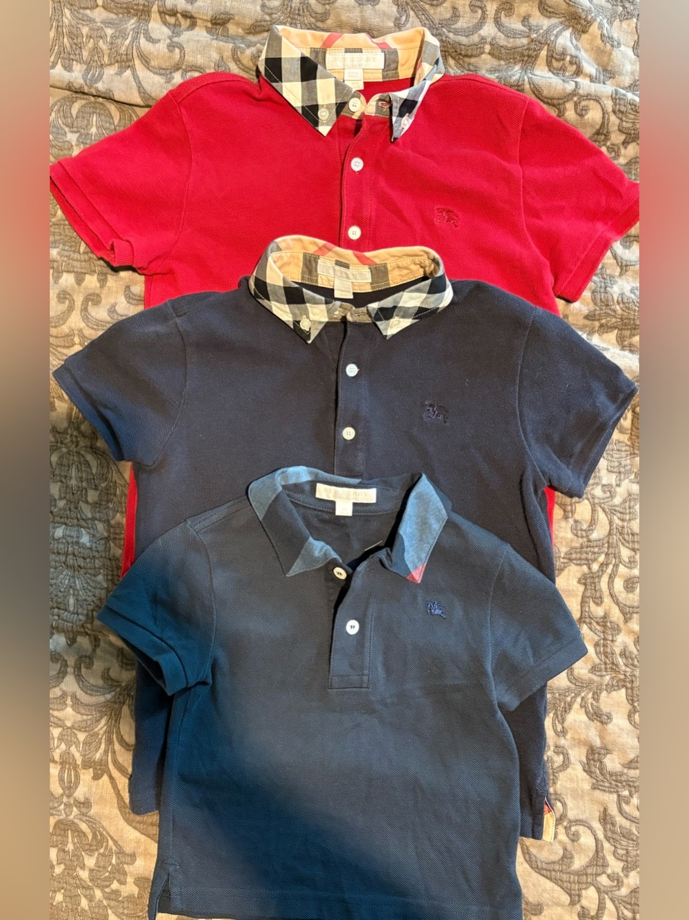 Burberry Red and Navy Kids Polo with Contrast Collars(Bundle) Sizes(2Y,8Y,10Y)